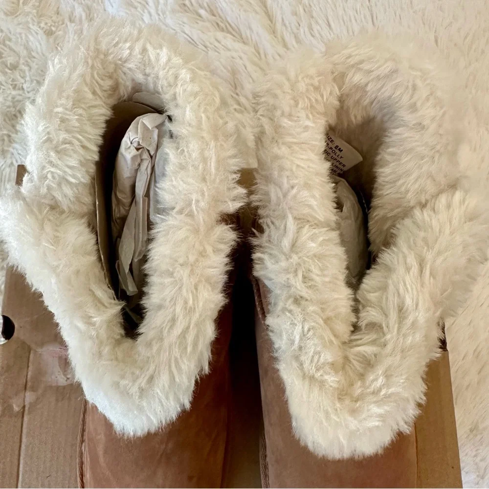 Sugar Polly Faux Suede Sherpa Winter Ankle Boots Chestnut Women’s Size 6 NWT